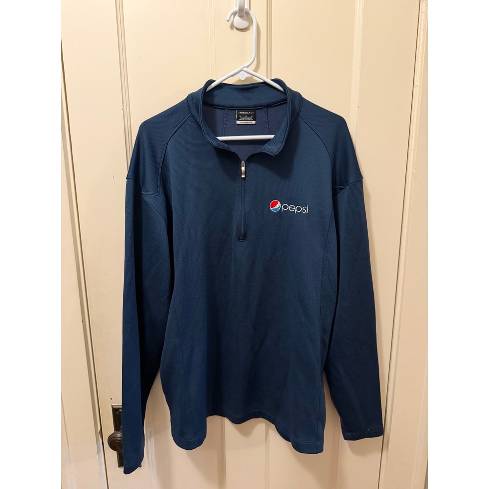 Nike Golf Pepsi Logo Quarter Zip Pullover Mens XL Navy Blue Performance Top